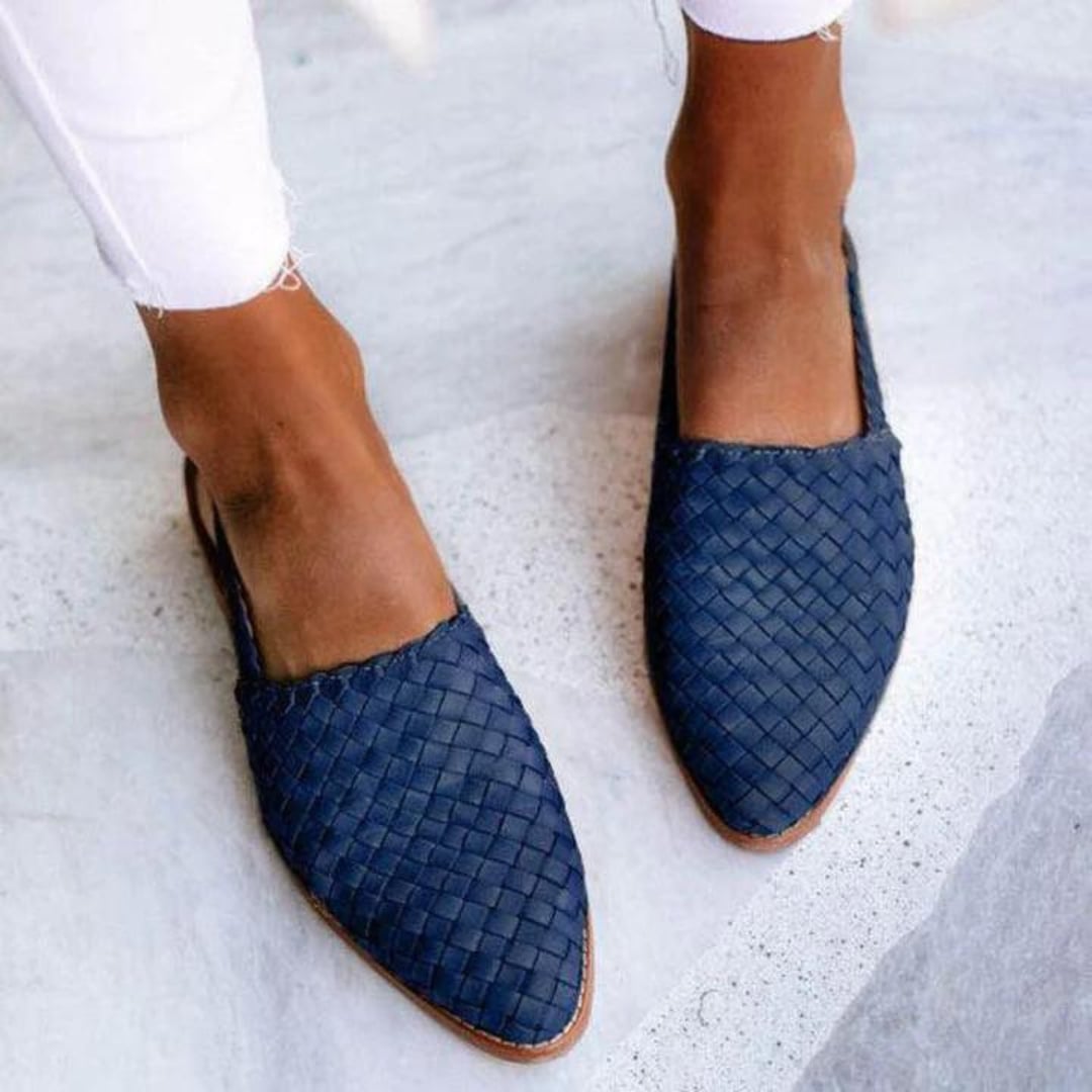 Florimay woven ballet flats in blue displayed from a side profile highlighting the flexible lightweight sole