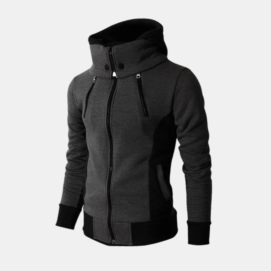 Close-up of the Dorian Sport Jacket showing zippered pockets and streamlined performance-cut design in a neutral colorway