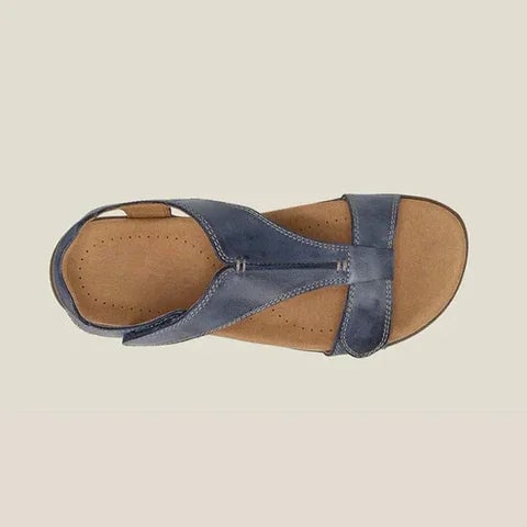 Overhead flat-lay of Dove sandals in Gray highlighting clean strap silhouette