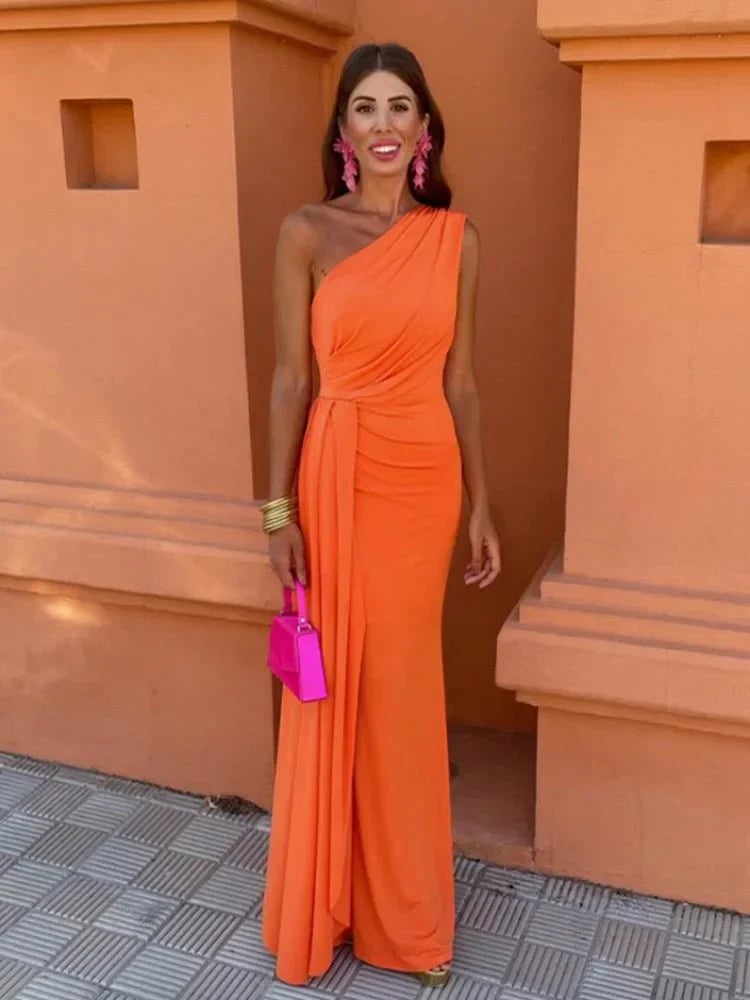 Front view of the Dove women's wedding guest dress showing the figure-sculpting front knot detail