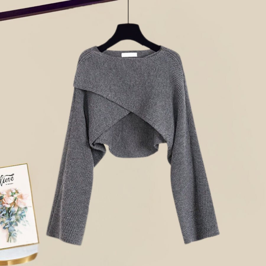 Front view of the Florimay 2-in-1 knit dress set in brown showing the full A-line silhouette