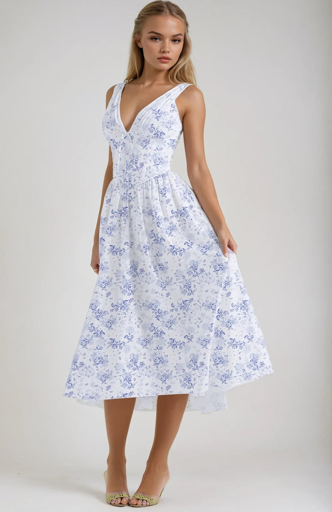 Edith summer dress in peach color, displayed to show clean lines and soft drape