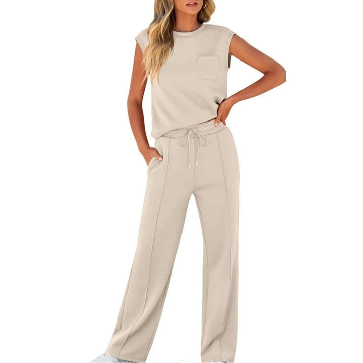 Woman in a soft lounge matching set styled casually with sandals for a weekend look