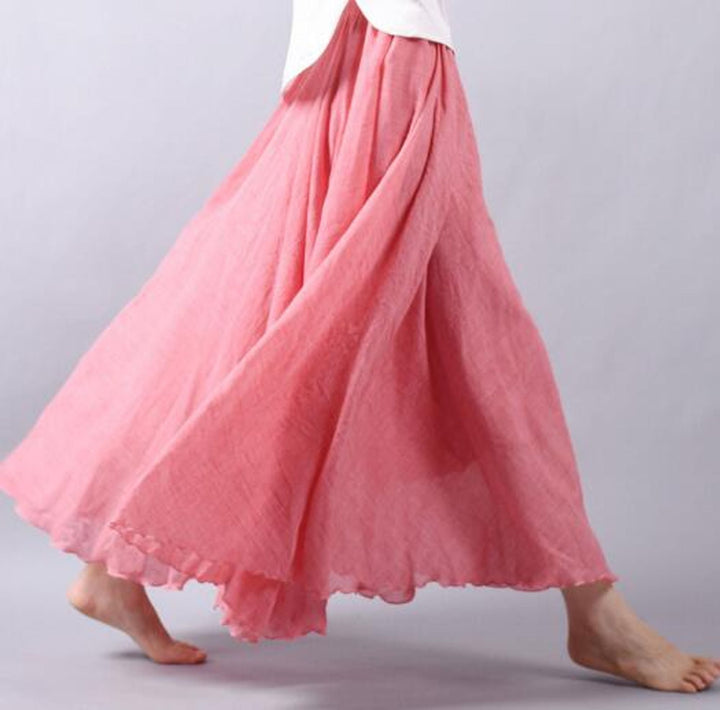 Color swatch overview of the Eliana flowy skirt in blue, dark pink, white, light pink, and pink