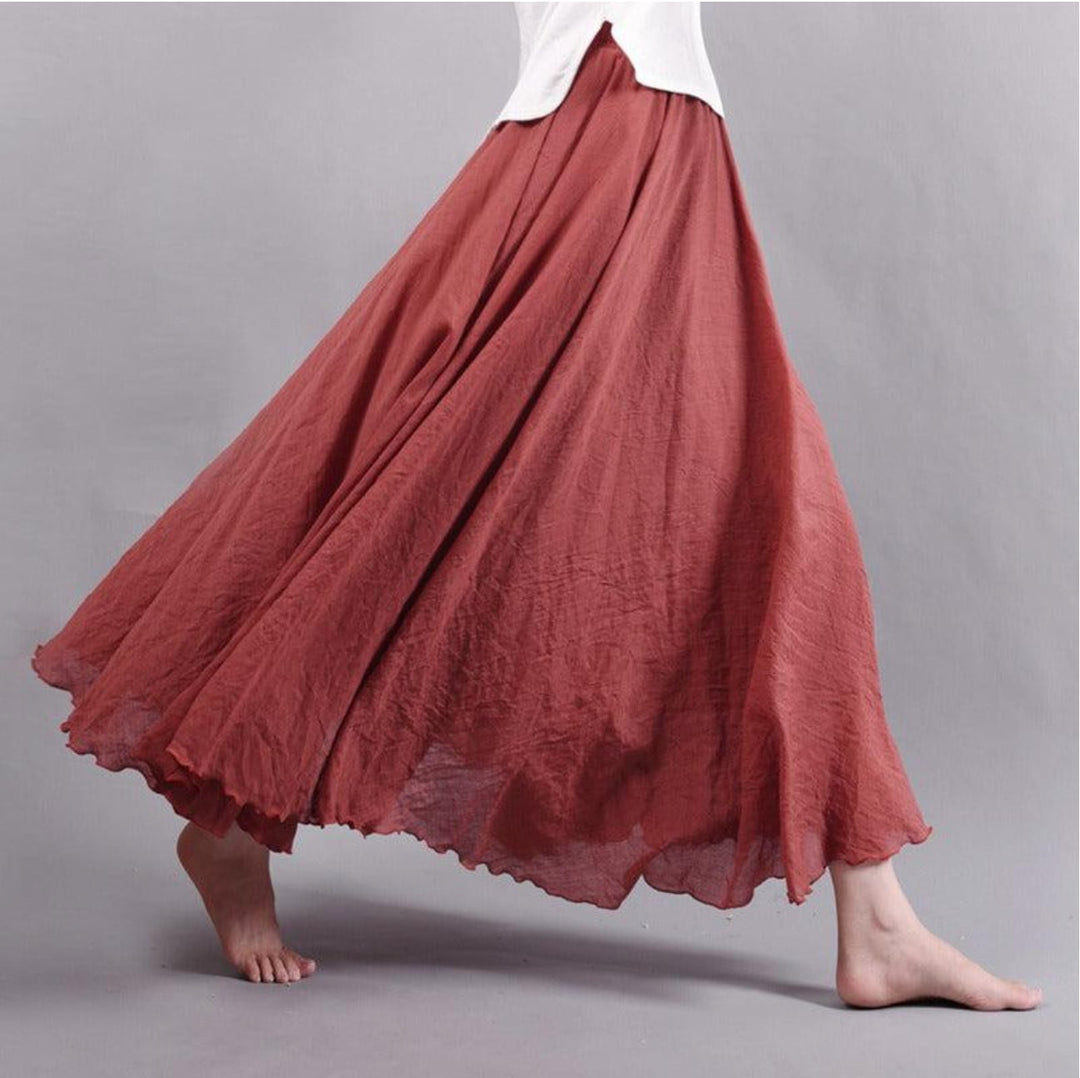 Full-length back view of the Eliana flowy summer skirt showing length and drape