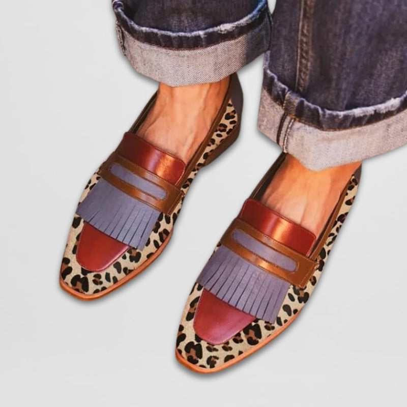 Close-up of the Elise leather loafer highlighting the sleek silhouette and premium leather finish