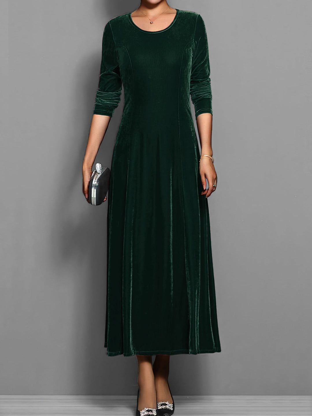 Back view of the Elizabeth velvet A-line dress showing clean lines and elegant finish