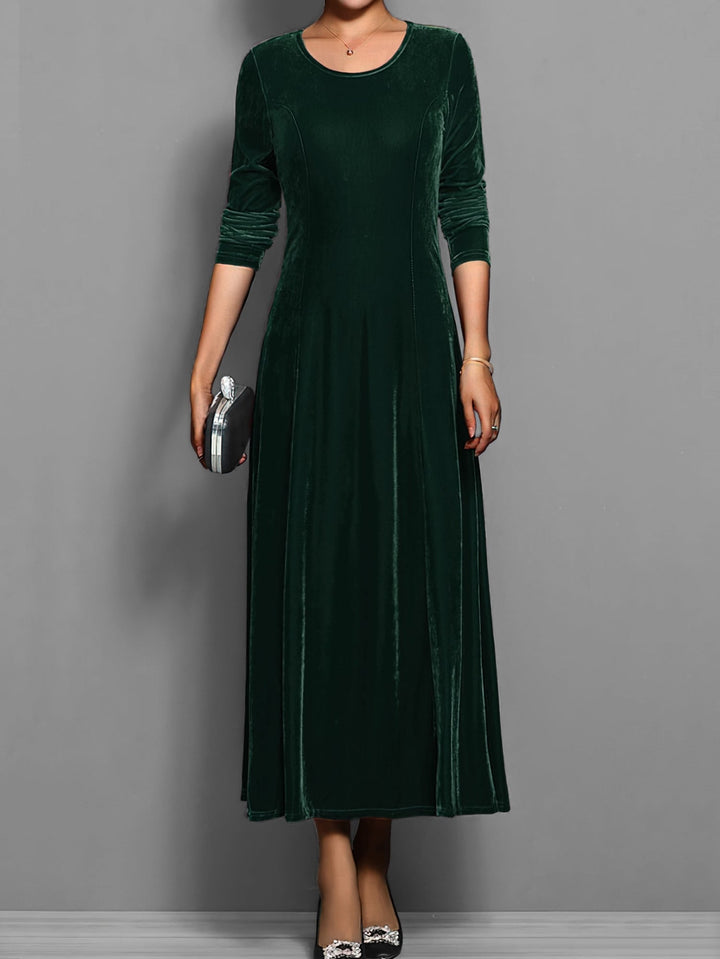 Back view of the Elizabeth velvet A-line dress showing clean lines and elegant finish