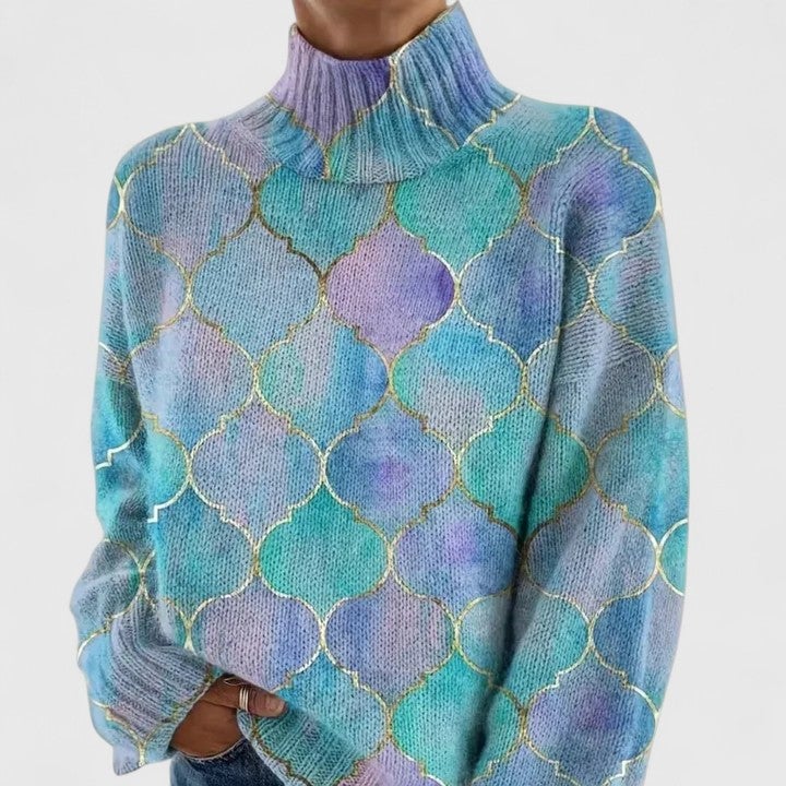Front view of the Elizabeth sophisticated sweater in multicolor, featuring a flattering tailored silhouette