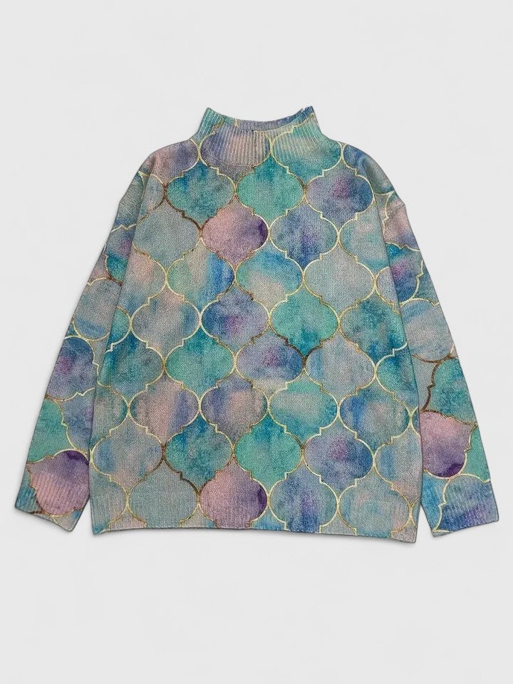 Flat lay of the Elizabeth sophisticated sweater in multicolor displayed on a clean background
