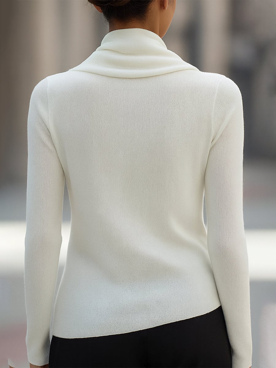 Flat lay of the draped cowl neck long-sleeve top showing available color options