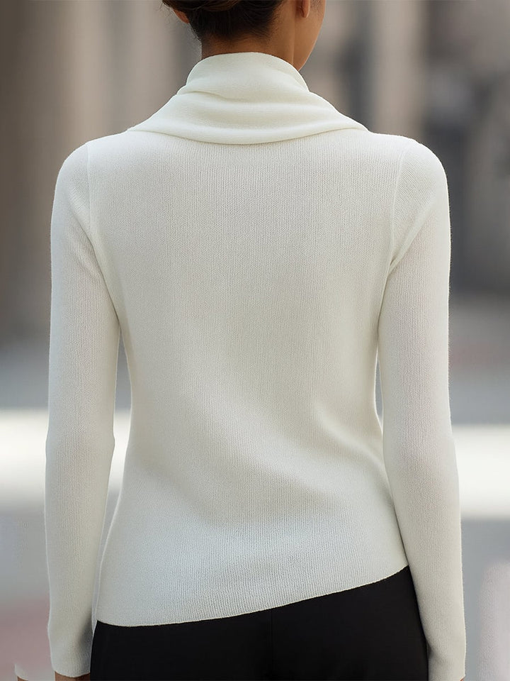 Flat lay of the draped cowl neck long-sleeve top showing available color options