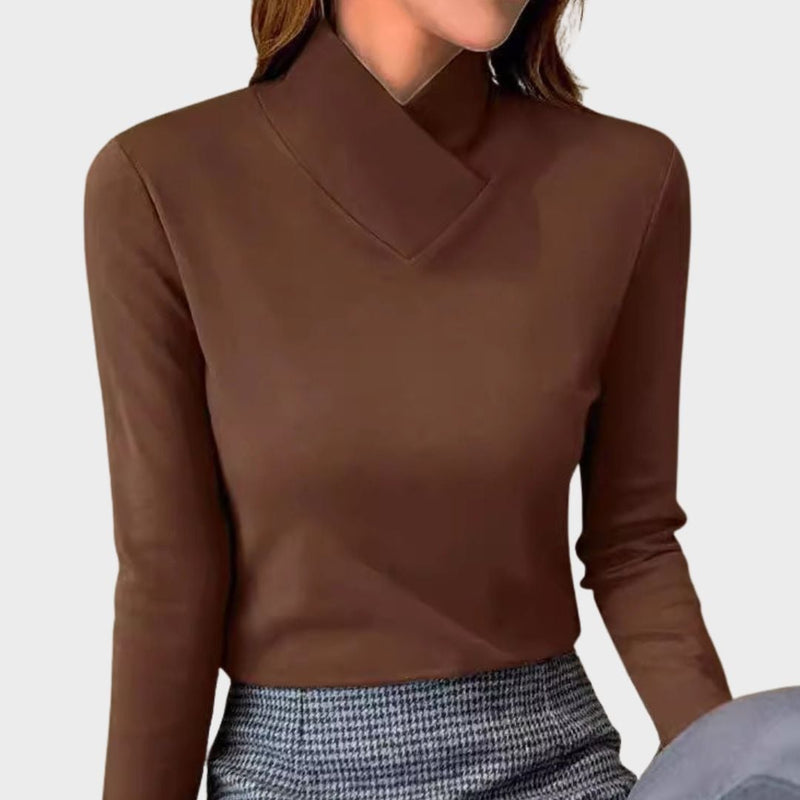 Full-length view of the Ella turtleneck pullover available in White, Green, and Brown