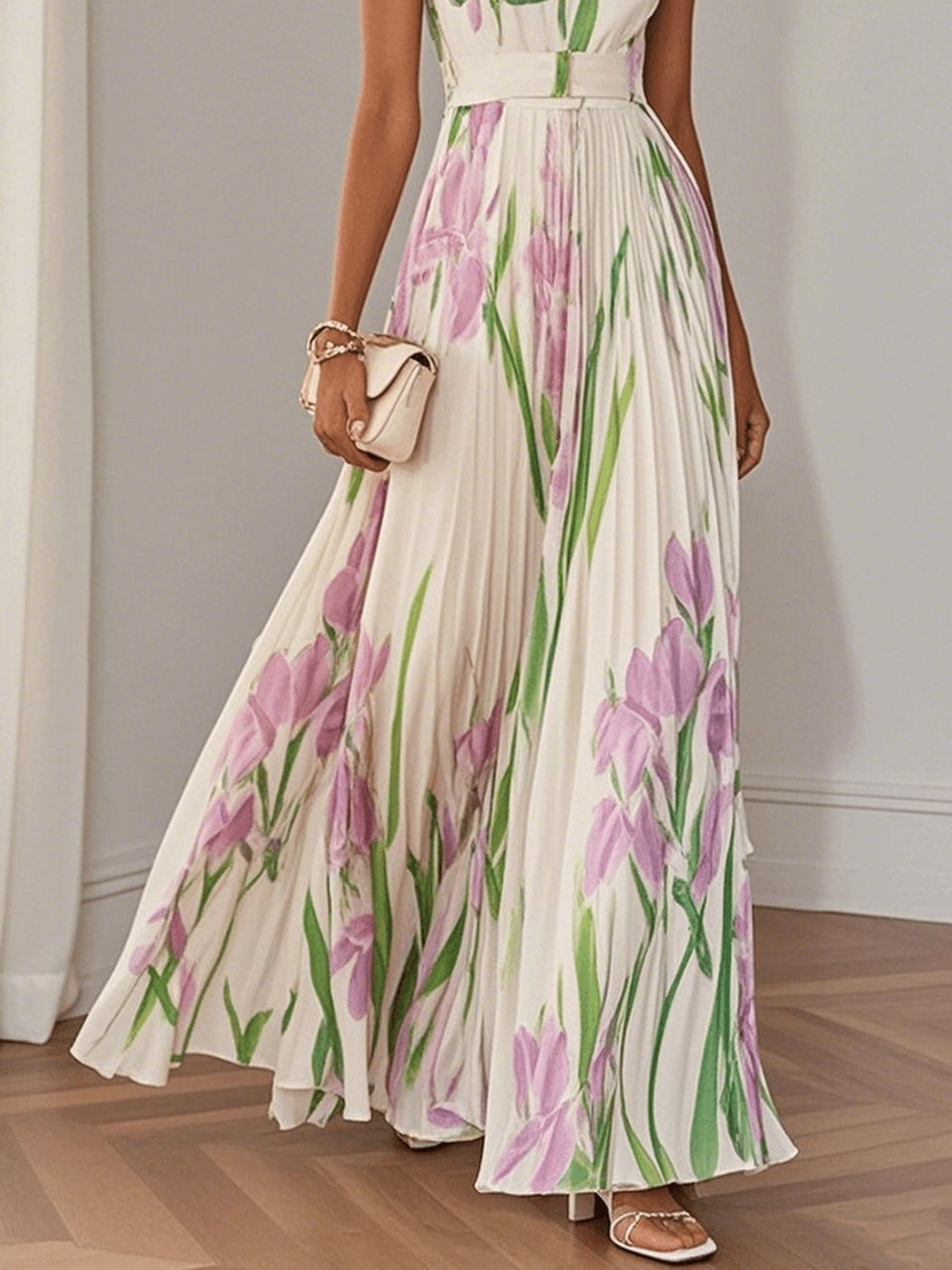 Yellow Ellie chiffon maxi dress showing full-length silhouette
