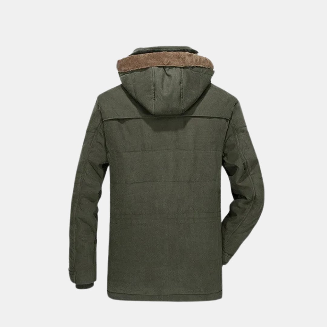 Ellis lined winter jacket laid flat displaying available color options navy blue green khaki and brown