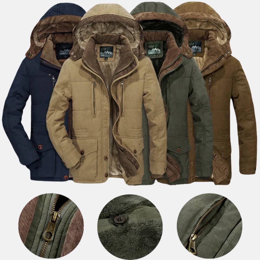 Ellis lined winter jacket in navy blue showing interior plush lining for warmth and insulation