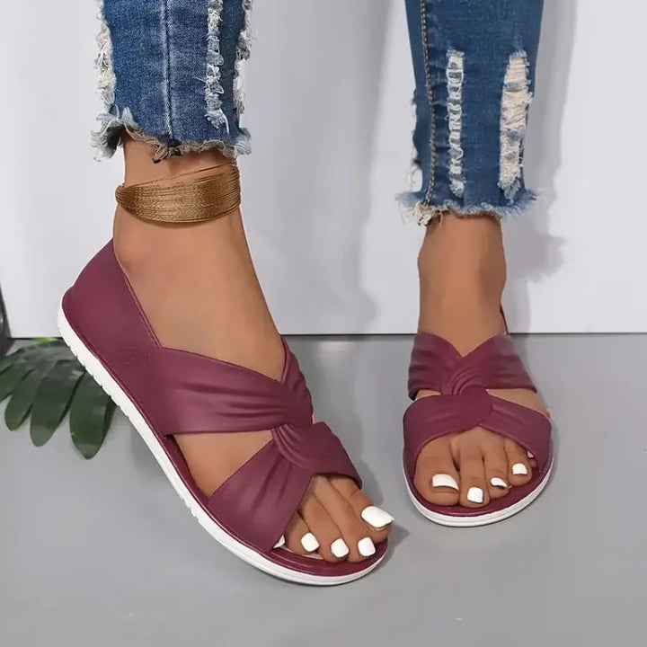 Eloise sandals in apricot showing cushioned insole and sole profile