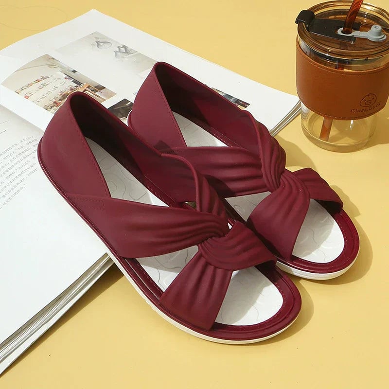 Eloise women's sandals in pink flat lay on a light background