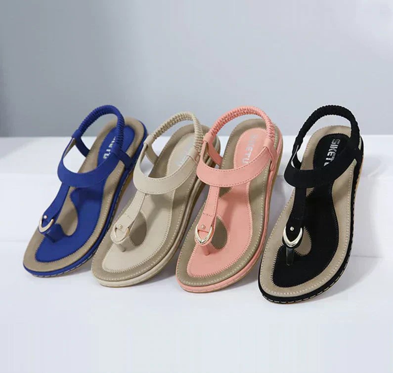 Elowen women's orthopedic arch support flat sandals in beige, front three-quarter view