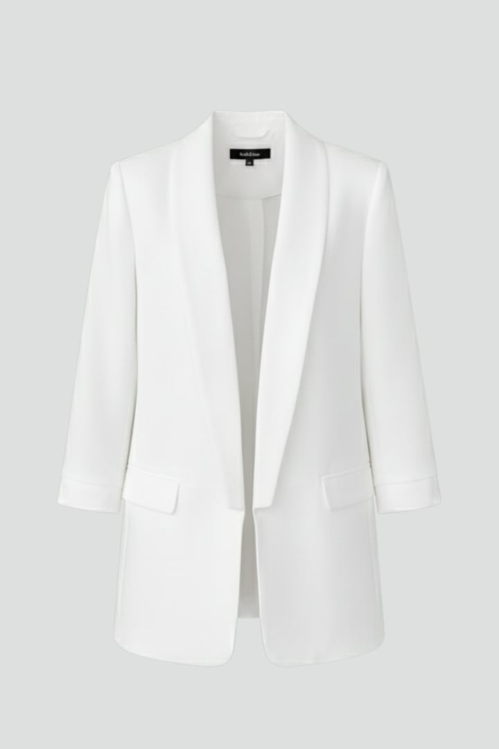 Elysia women's fitted wrap collar blazer in white with button front closure and tailored long sleeves