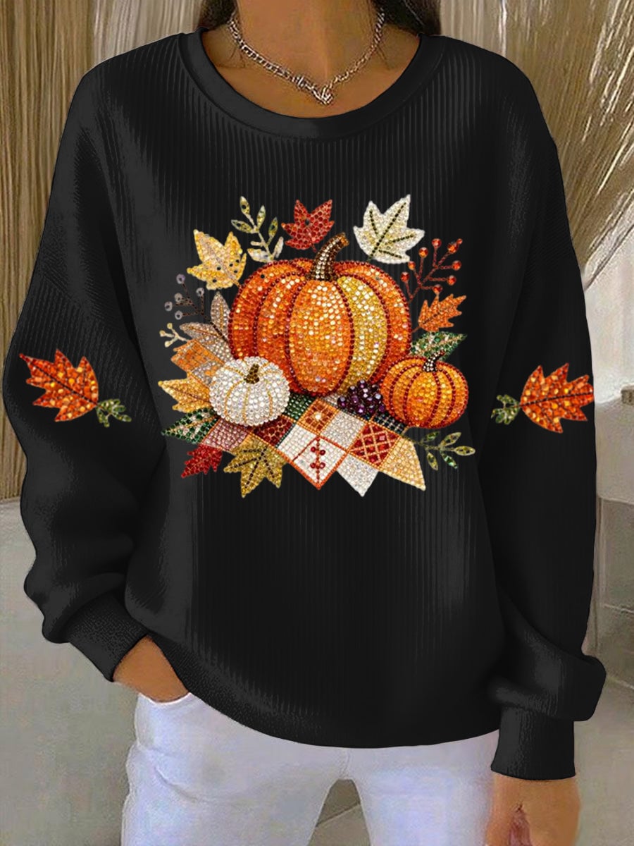 Model in a black Harvest Vibes sweatshirt styled with jeans for a casual fall look