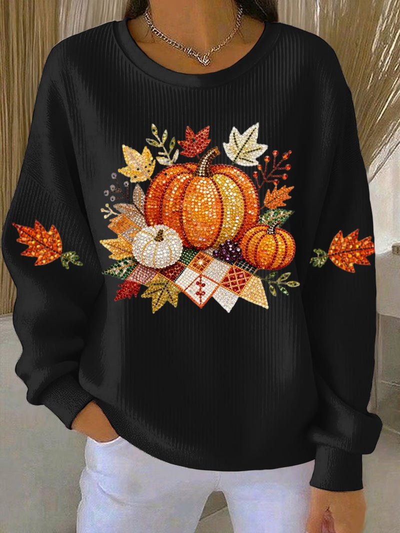 Model in a black Harvest Vibes sweatshirt styled with jeans for a casual fall look