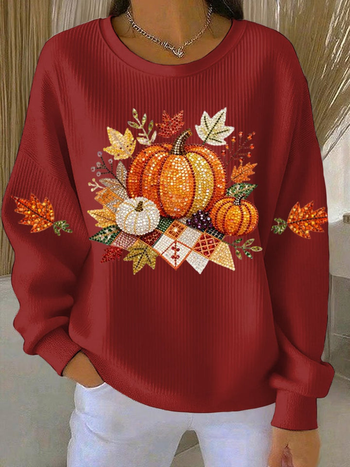 Flat lay of the Harvest Vibes sweatshirt in white showing the full print and relaxed silhouette