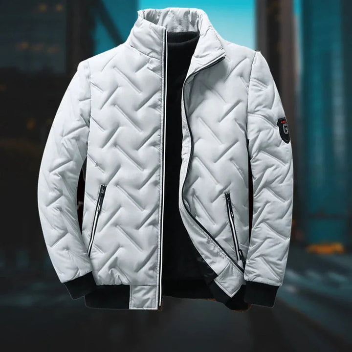 Detail shot of the Emerson Modern Jacket fabric and finish, emphasizing its durable high-quality material
