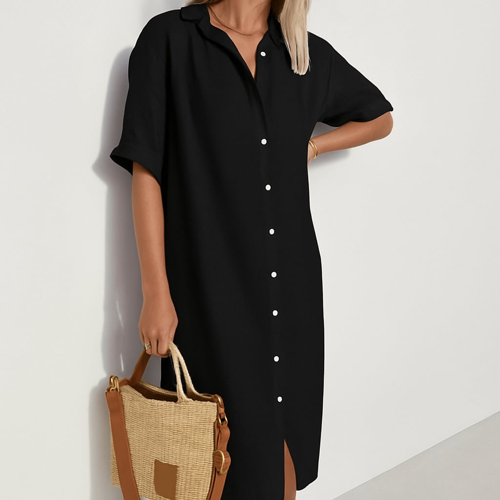 Flat lay of the Estelle button down midi shirt dress showing color and fabric detail