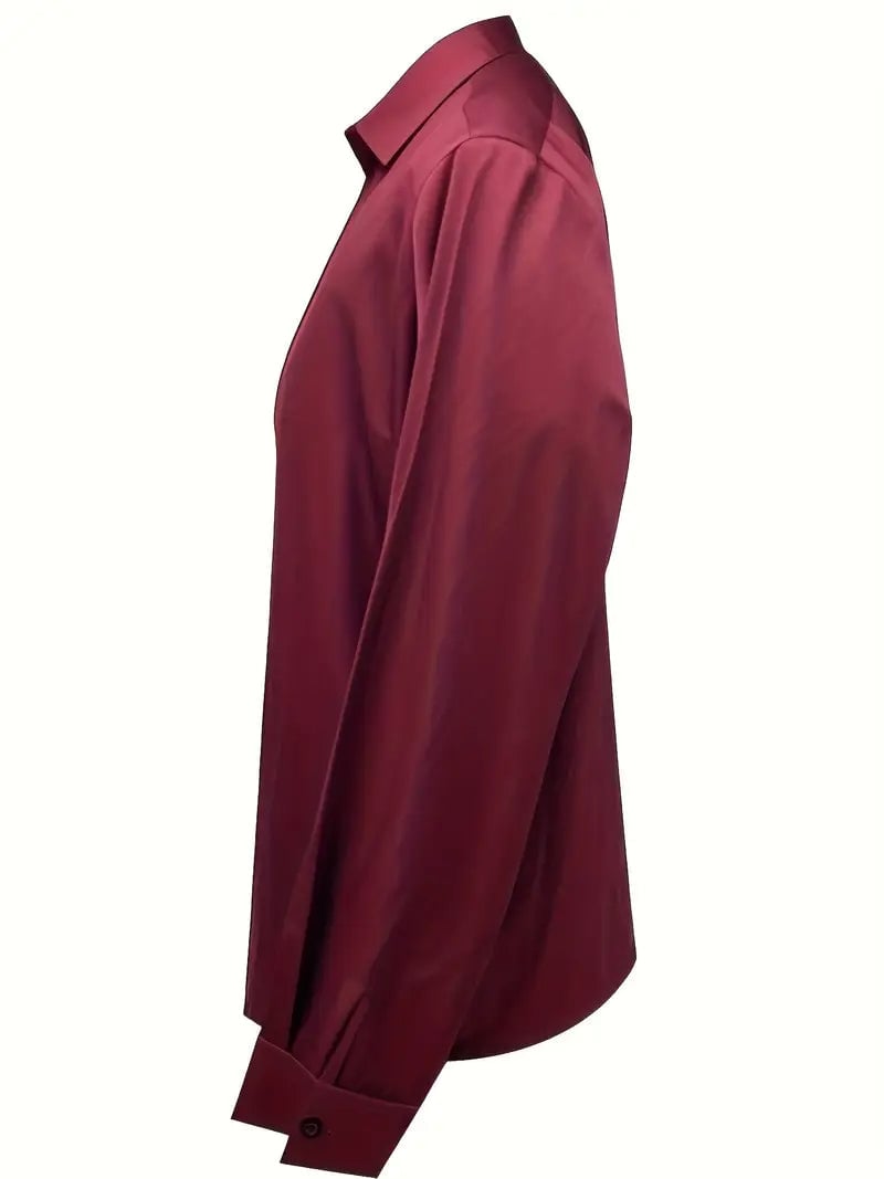 Purple satin blouse flat lay showing silhouette and neckline