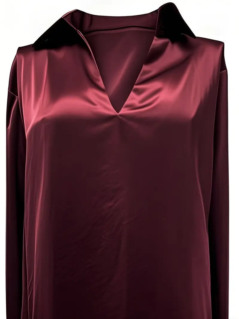 Grey satin blouse flat lay showing full length and sleeve