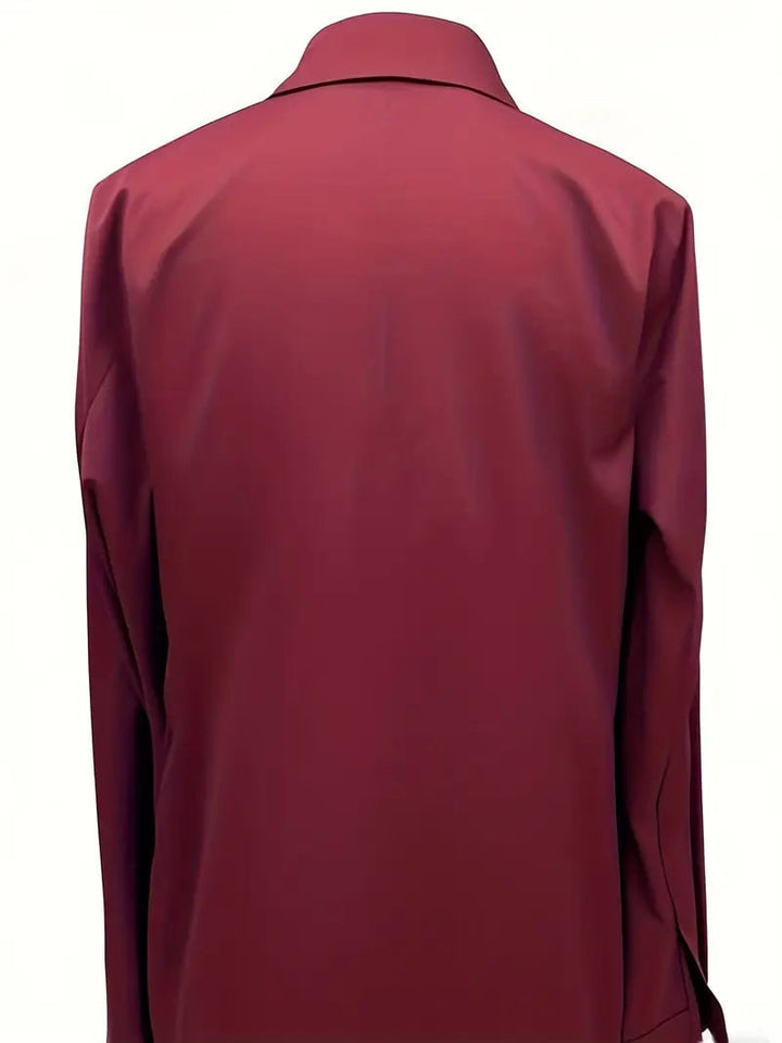 Size chart and fit reference image for the premium V-neck satin blouse