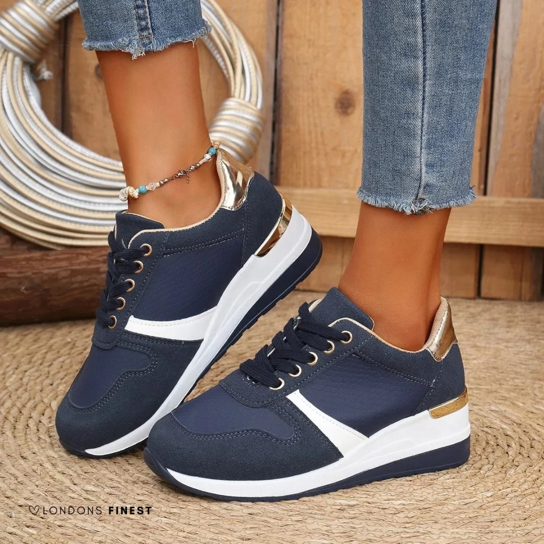 Evangeline orthopedic shoes in army green and blue colorways displayed side by side on a neutral background