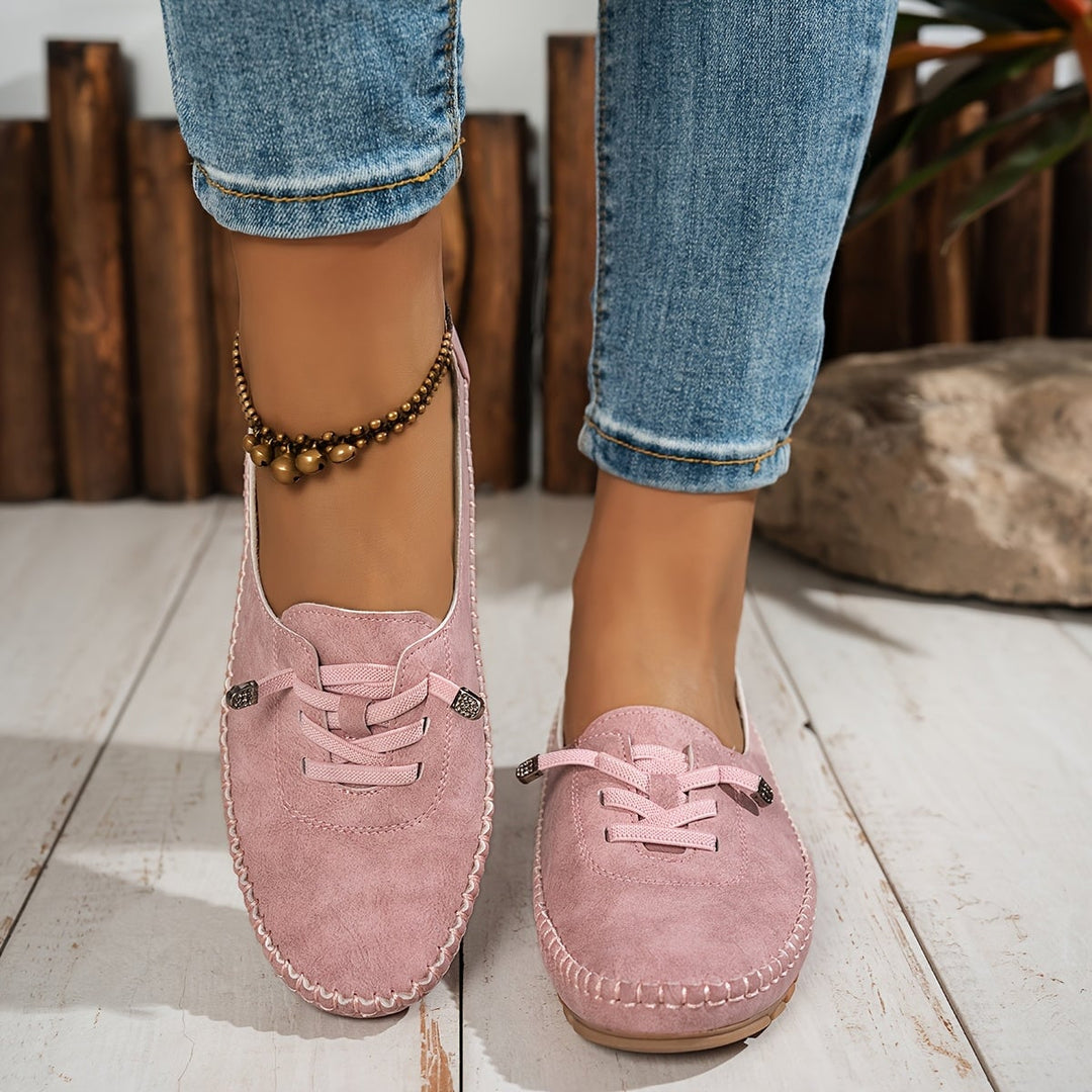 Evelyne women's lace-up comfort loafers in gray with cushioned footbed, side view
