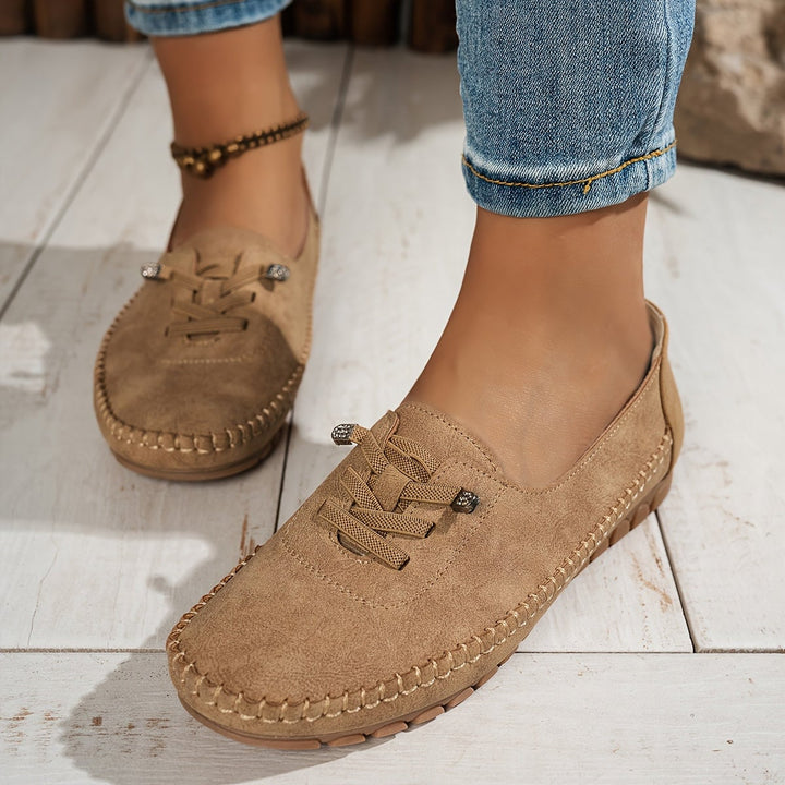 Evelyne women's lace-up comfort loafers in blue, side profile on white background