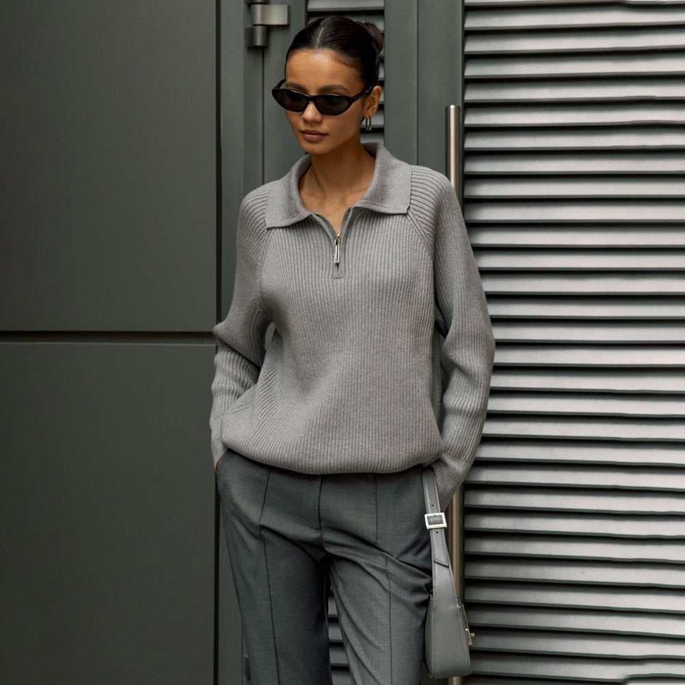 Close-up of the soft knit fabric texture on the Everly sweater in beige