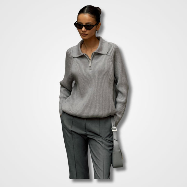 Back view of the Everly relaxed-fit sweater in gray