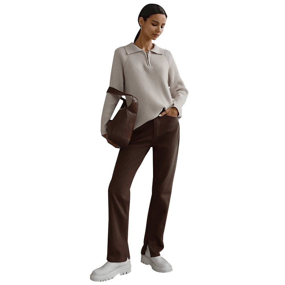 Flat lay of the Everly sweater in red showing overall shape and length