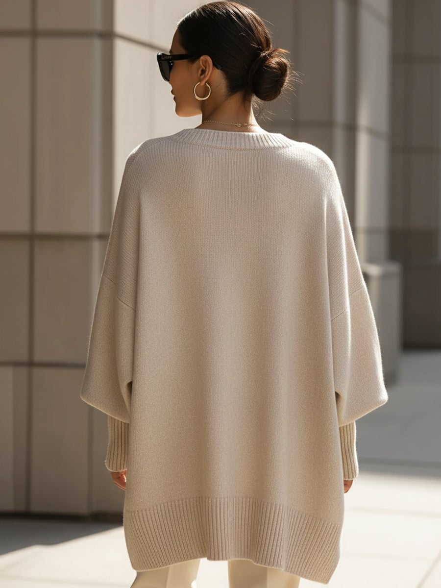 Flat lay of the Faith elegant sweater in all three colors: beige, black, and olive green