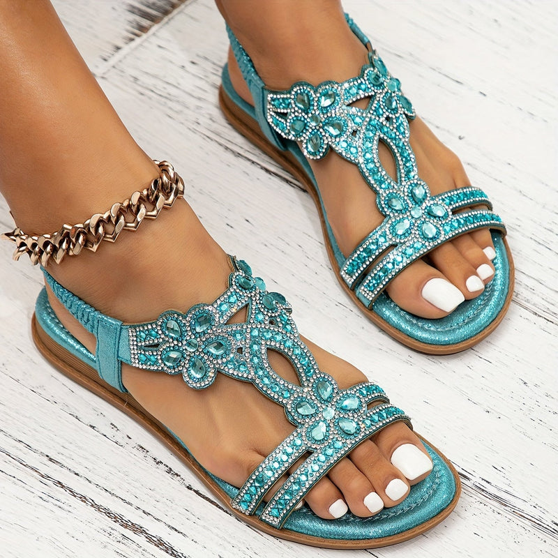 Farrah boho cushioned sandals in sky blue, side profile showing slip-resistant outsole