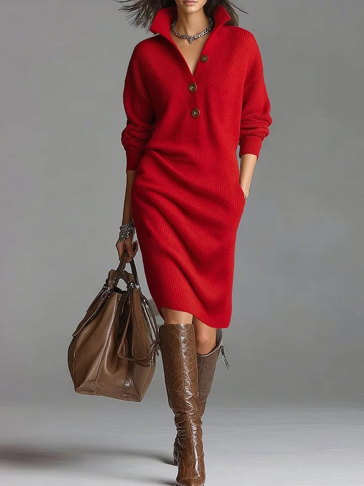 Close-up of the Fatima sweater dress showing soft fabric texture and clean, elegant drape