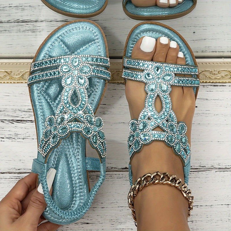 Faye women's orthopedic boho sandal in blue with contoured footbed and decorative straps