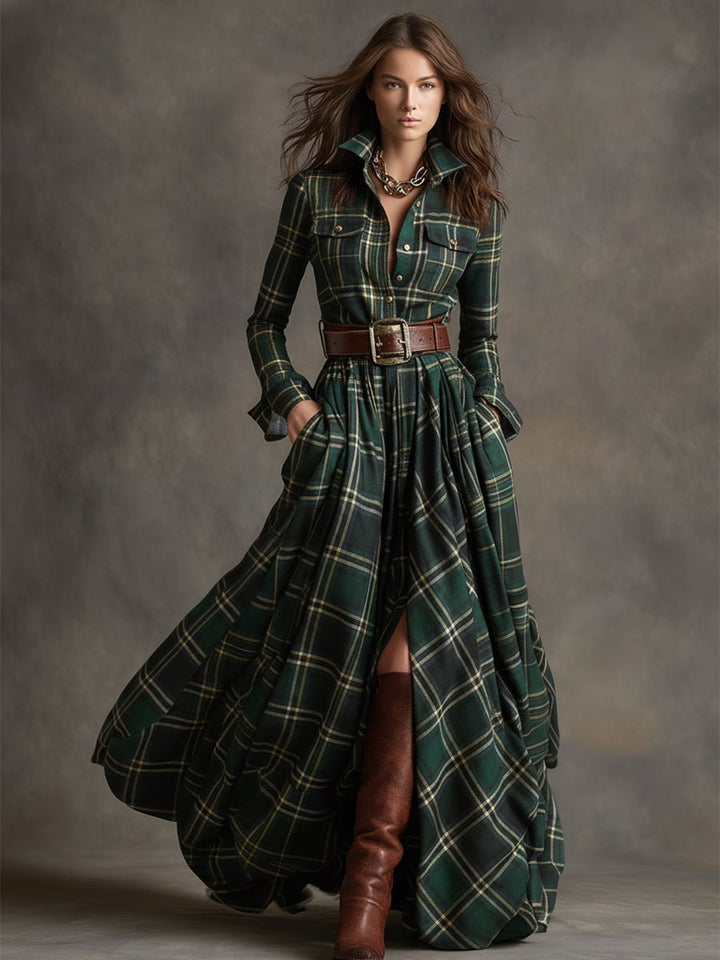 Model wearing the Felicity shirt dress in brown, standing outdoors in natural light