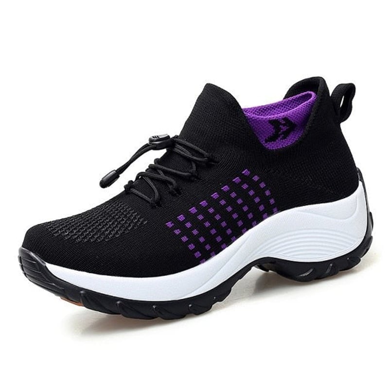 Side view of Felicity orthopedic shoe in Black Purple showing lightweight breathable upper
