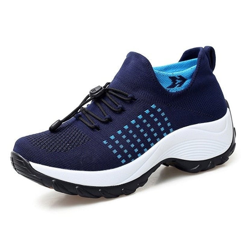 Top-down view of Felicity comfort shoe in White Blue highlighting contoured insole