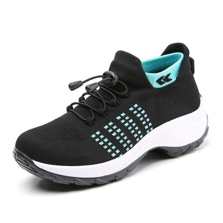 Felicity women's orthopedic shoe in Black Sky Blue on neutral studio background