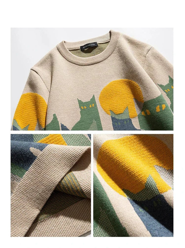 Florimay Moonlit Cat Sweater laid flat showing relaxed silhouette and soft knit fabric in black