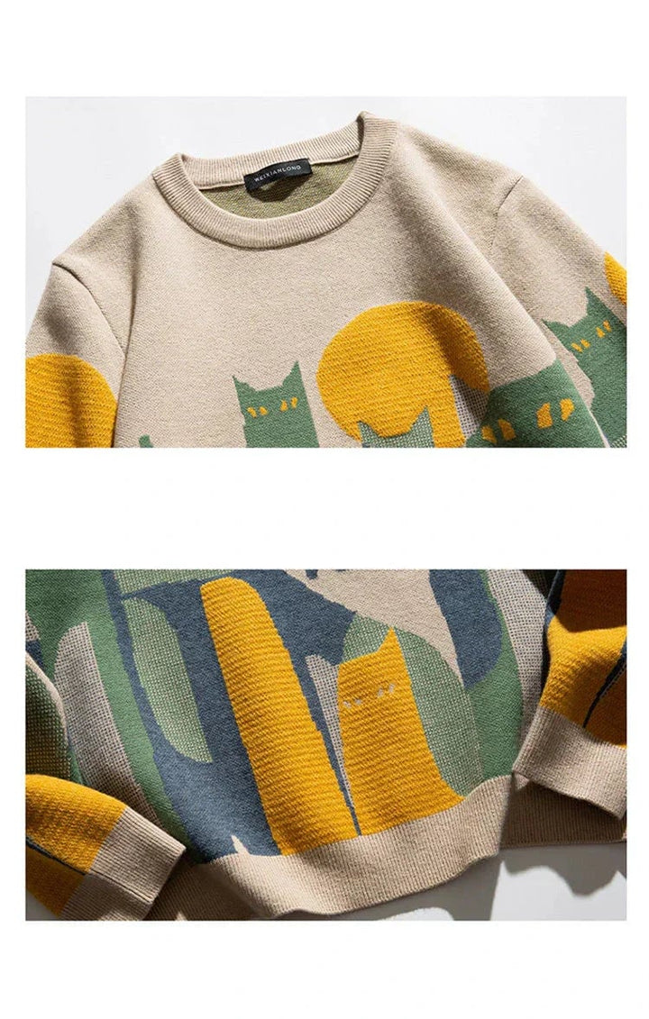 Side view of the Moonlit Cat Sweater on a model, showcasing the relaxed cozy fit and drop shoulders
