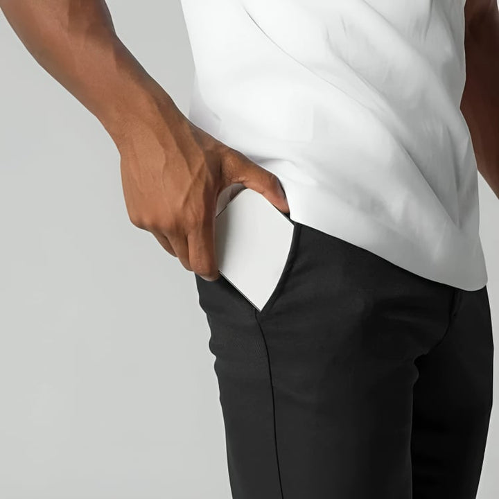 Close-up of stretch fabric texture on women's chino pants