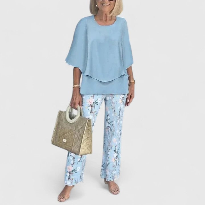 Front view of the Fern floral set in green showing tonal botanical print coordination